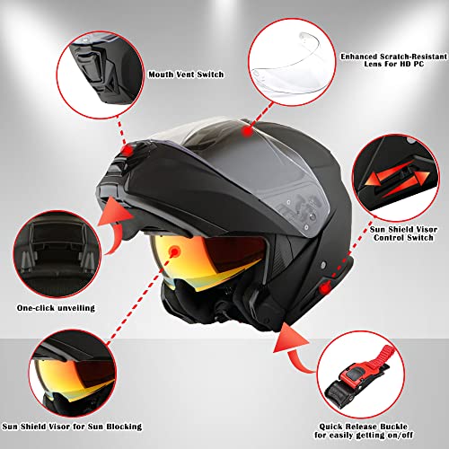 Martian Motorcycle Modular Full Face Helmet Flip up Dual Visor Sun Shield: HG362 Matt Black