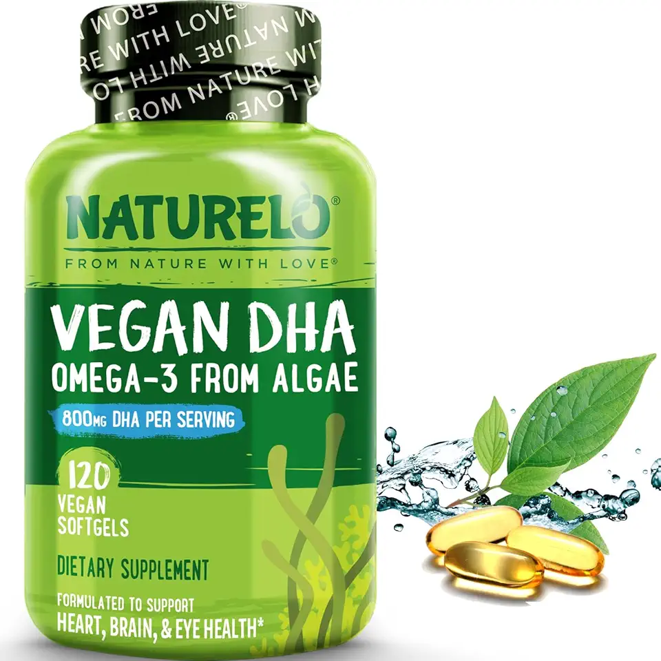 NATURELO Vegan DHA - Omega 3 Oil from Algae - Supplement for Brain, Heart, Joint, Eye Health