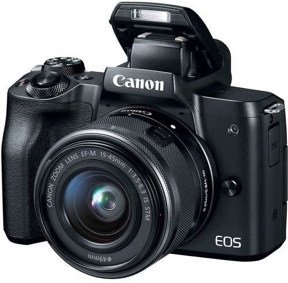 Canon EOS M50 Mirrorless Camera (Black) & 15-45mm STM Lens, Rode VideoMicro Microphone, 64GB Transcend Card, Essential Bundle - New