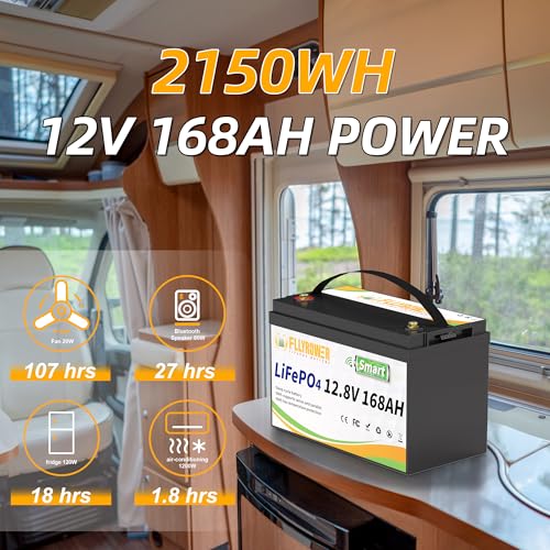 FLLYROWER 12V Lithium Battery 100AH With BMS and 16500 Deep Cycles 12V 100AH Lifepo4 Battery Grade A Cells for Marine Trolling Motor RV camping Solar
