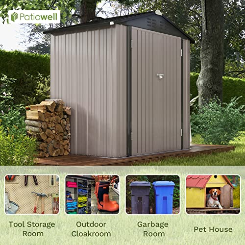 Patiowell 5x3 FT Outdoor Storage Shed, Tool Shed with Sloping Roof and Lockable Door, Metal Shed for Backyard Garden Patio Lawn, Brown