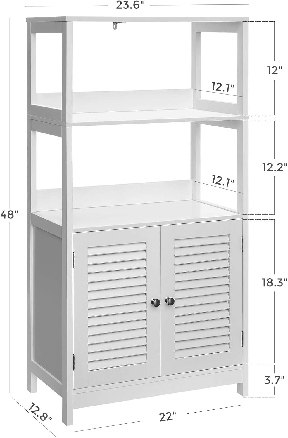VASAGLE Bathroom Tall Cabinet, Freestanding Linen Tower, Tall Bathroom Storage Cabinet, 2 Open Shelves and Doors, 23.6 x 12.8 x 48 Inches