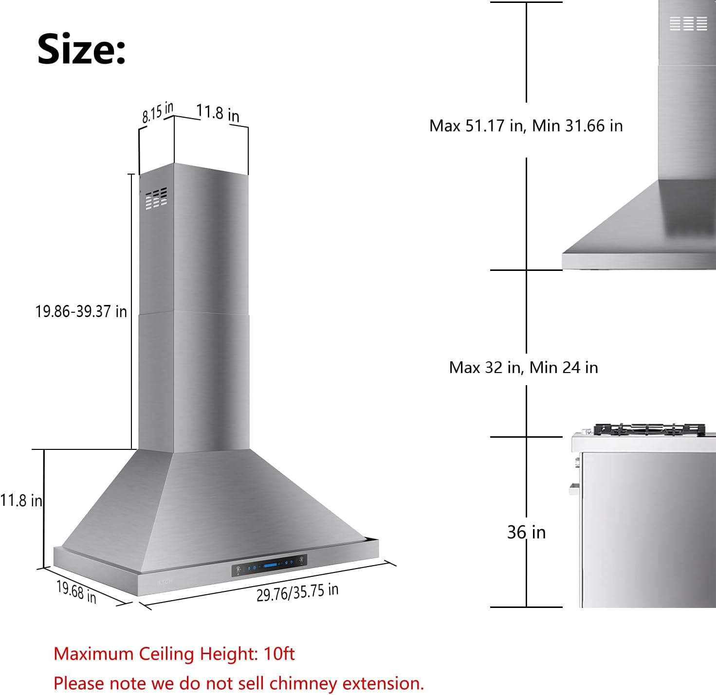IKTCH 30-inch Wall Mount Range Hood 900 CFM Ducted/Ductless Convertible