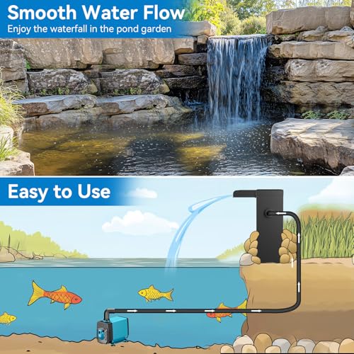 POPOSOAP 24 Inch Pond Waterfall Spillway with 1200GPH Pump, 304 Stainless Steel Waterfall Kit with 9.8FT Corrugated Tube