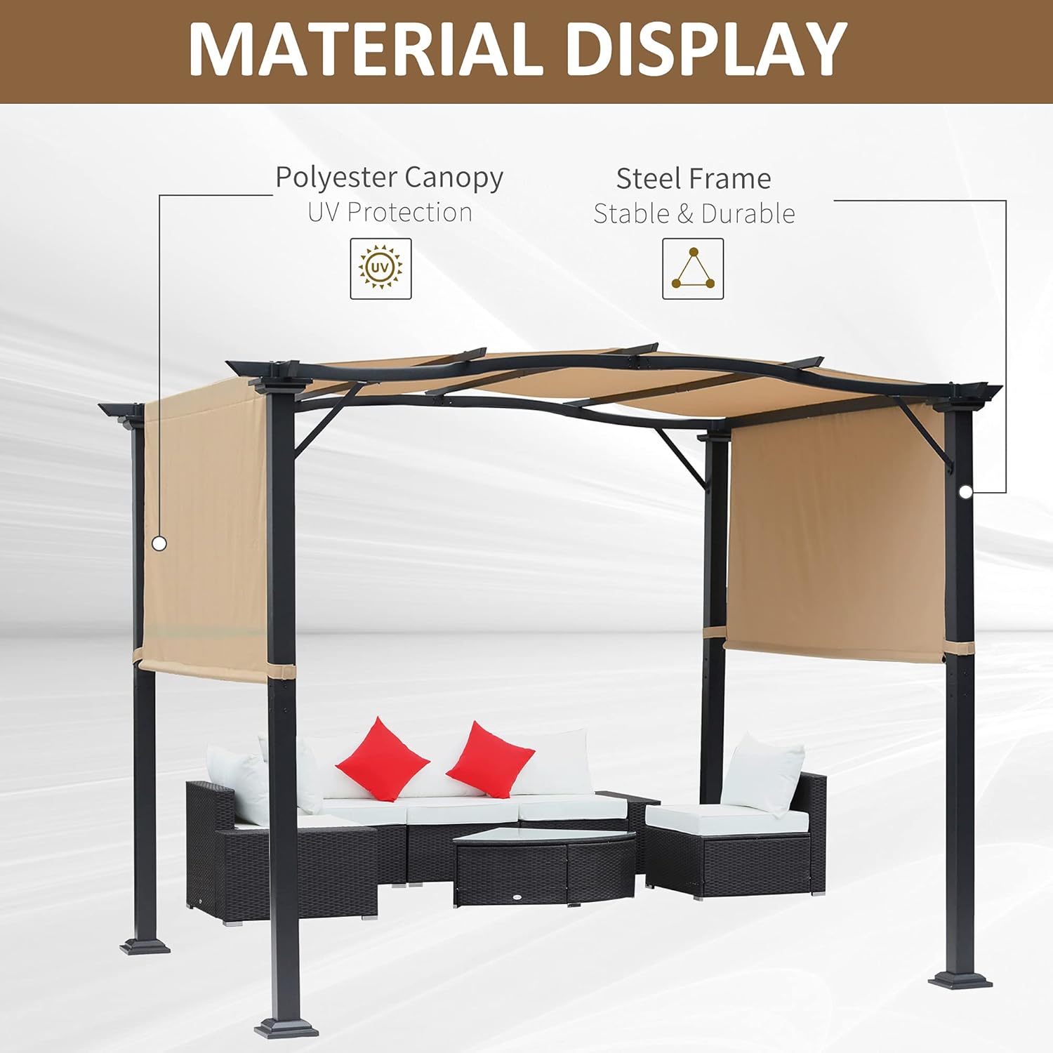 Outsunny 8' x 10' Retractable Pergola Canopy Steel Frame Polyester Fabric Gazebo with Retractable Canopy Shade Awning