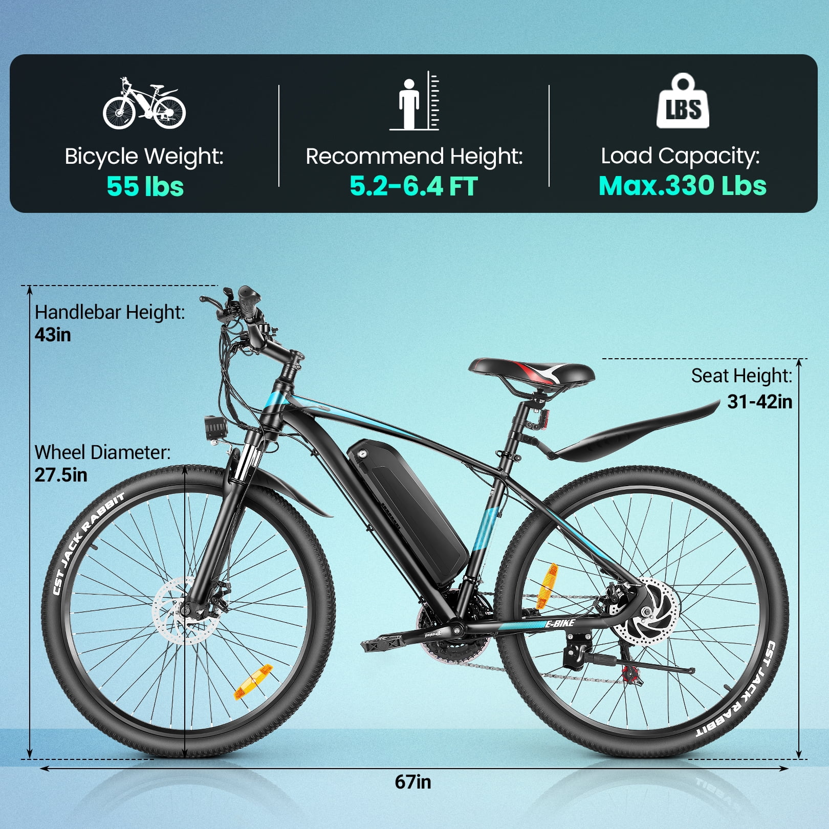 Gocio 27.5" Electric Bike for Adults 500W Ebike 19MPH Adult Electric Bicycles Electric Commuter Bike with 48V 10.4AH Removable Battery Shimano 21