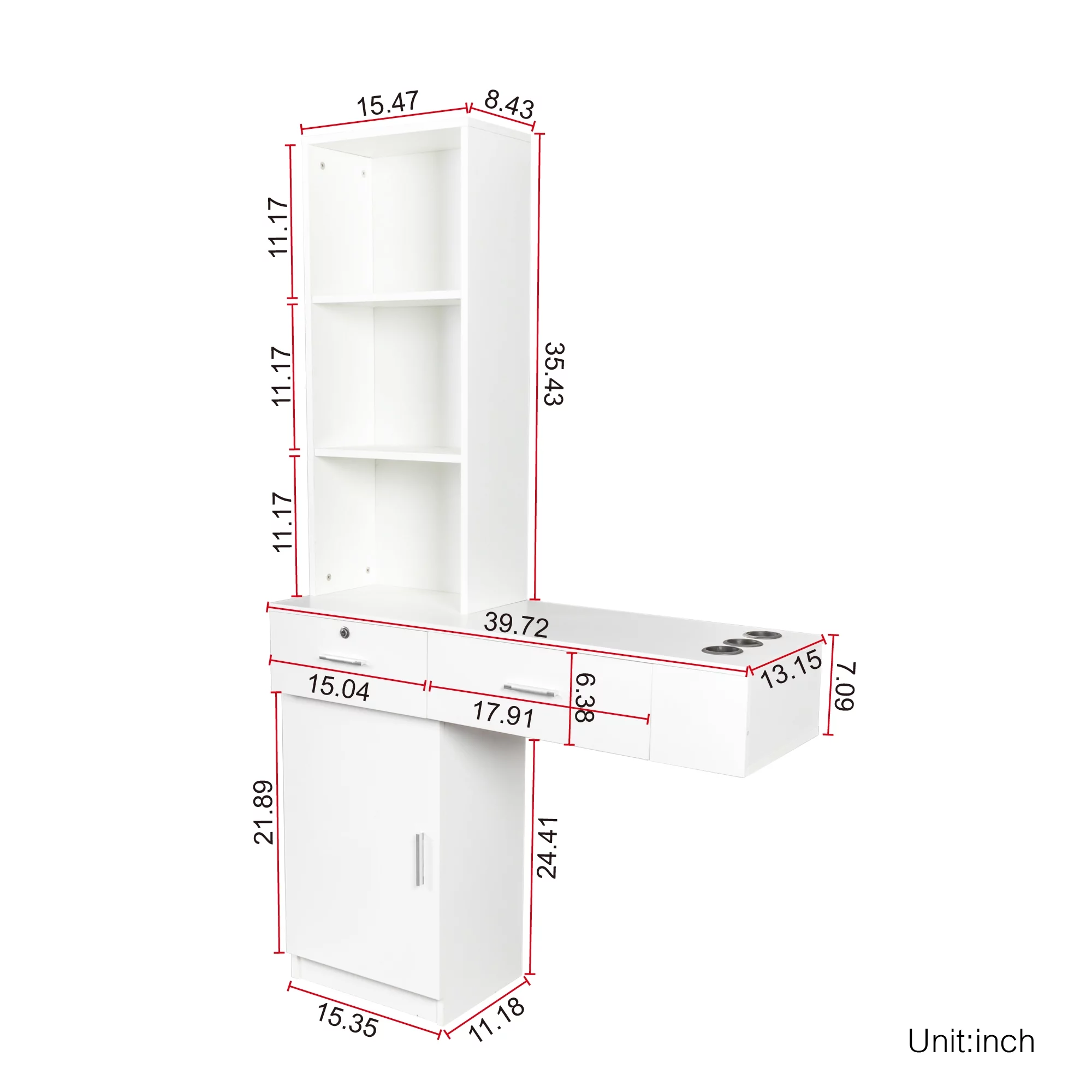 Holaki Modern Wall Mount Hair Desk Salon Station Barber Station Vanity Table Set, Dressing Table with 3 Tier Shelf