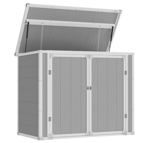 Amopatio 41 Cu Ft Outdoor Storage Shed, Horizontal Resin Trash Can Storage, Weather Resistance, Storage Box with Floor Included for Garden Tools
