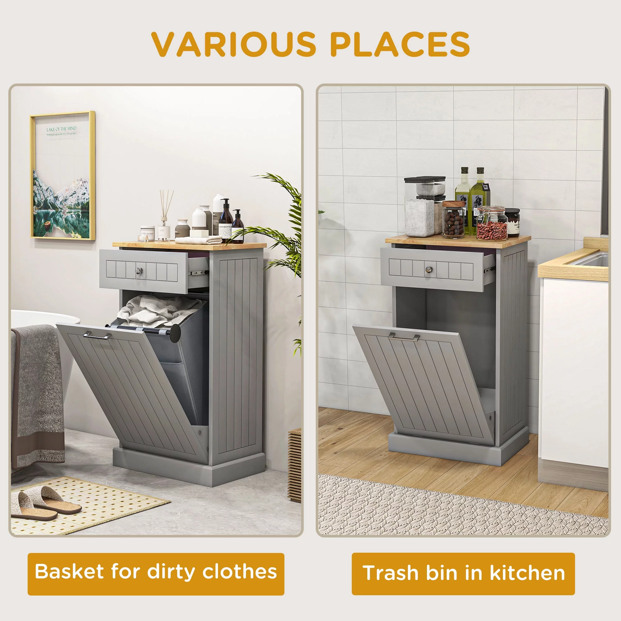 HOMCOM Kitchen Tilt Out Trash Bin Cabinet, Free Standing Recycling Cabinet