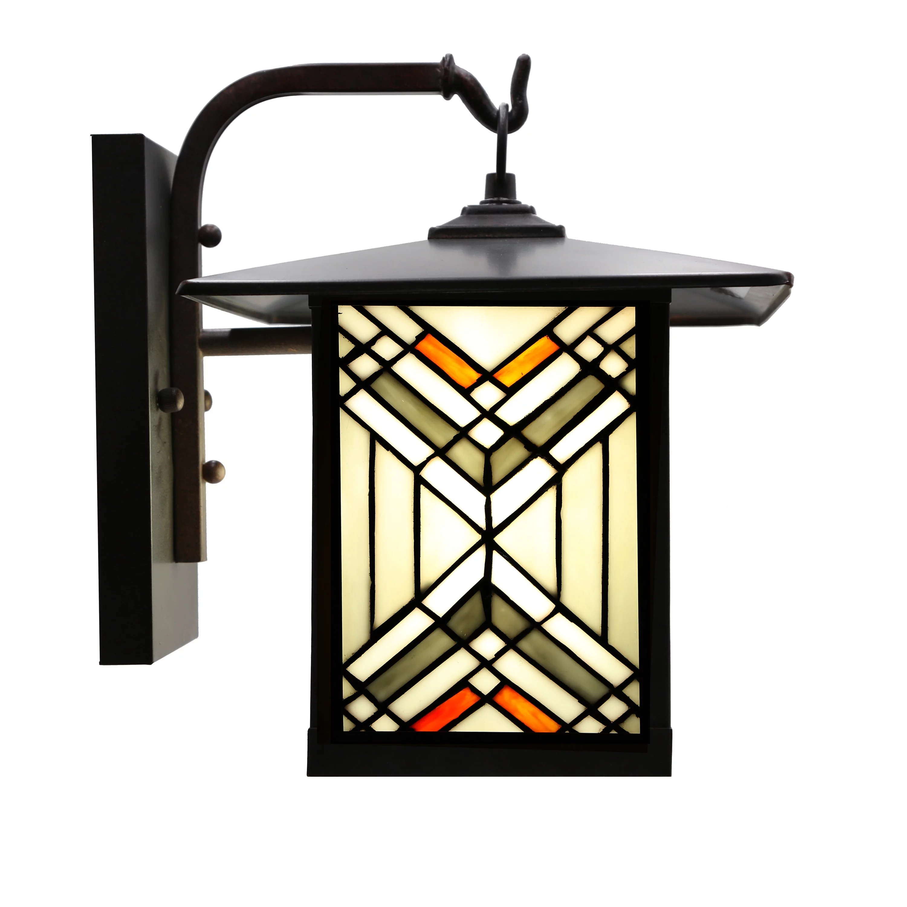 River of Goods Mission Hill 1-Light Bronze Outdoor Mission Stained Glass Wall Sconce