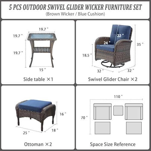 Patio Wicker Chairs Swivel Rocker - Outdoor Swivel Rocking Chairs Set of 2 with Rattan Side Table