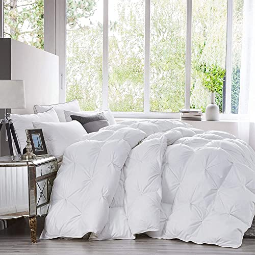 Luxurious Goose Down Feather Fiber Comforter Queen Size All-Season Duvet Insert, Premium Baffle Box, 100% Egyptian Cotton Cover