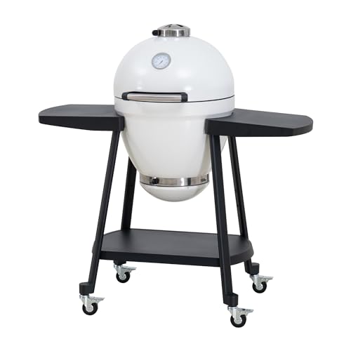 Sunjoy Charcoal Grill 20-Inch Kamado Grill with Pizza Stone, Ultimate Outdoor BBQ Egg Grill and Smoker with Wheels, Navy