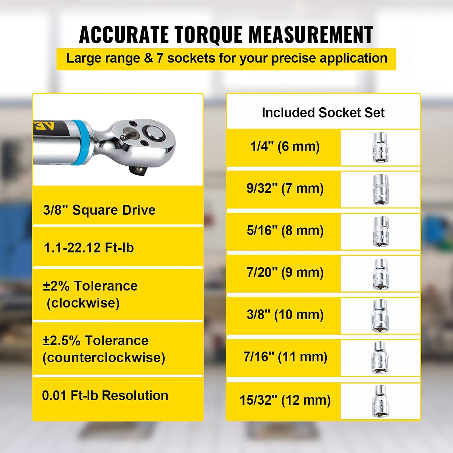 VEVOR Digital Torque Wrench, 3/8 Drive Electronic Torque Wrench, Torque Wrench Kit 1.1-22.12 ft-lbs Torque Range Accurate to ±2%