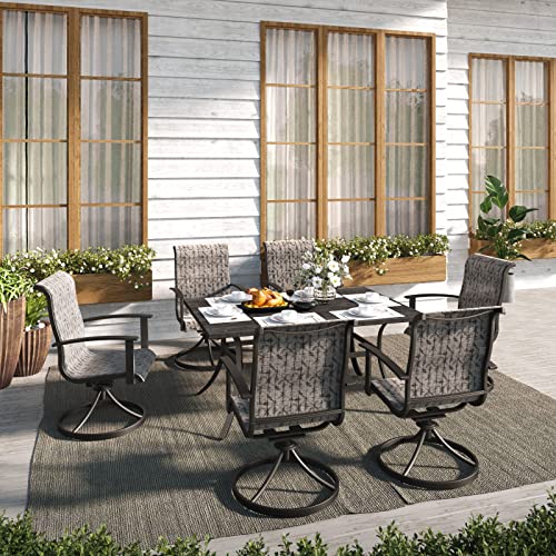Grand patio 7-Piece Patio Dining Set for 6, Outdoor Dining Set with Swiviel Patio Chairs & 1 Rectangular Woodgrain Dining Table with Umbrella Hole