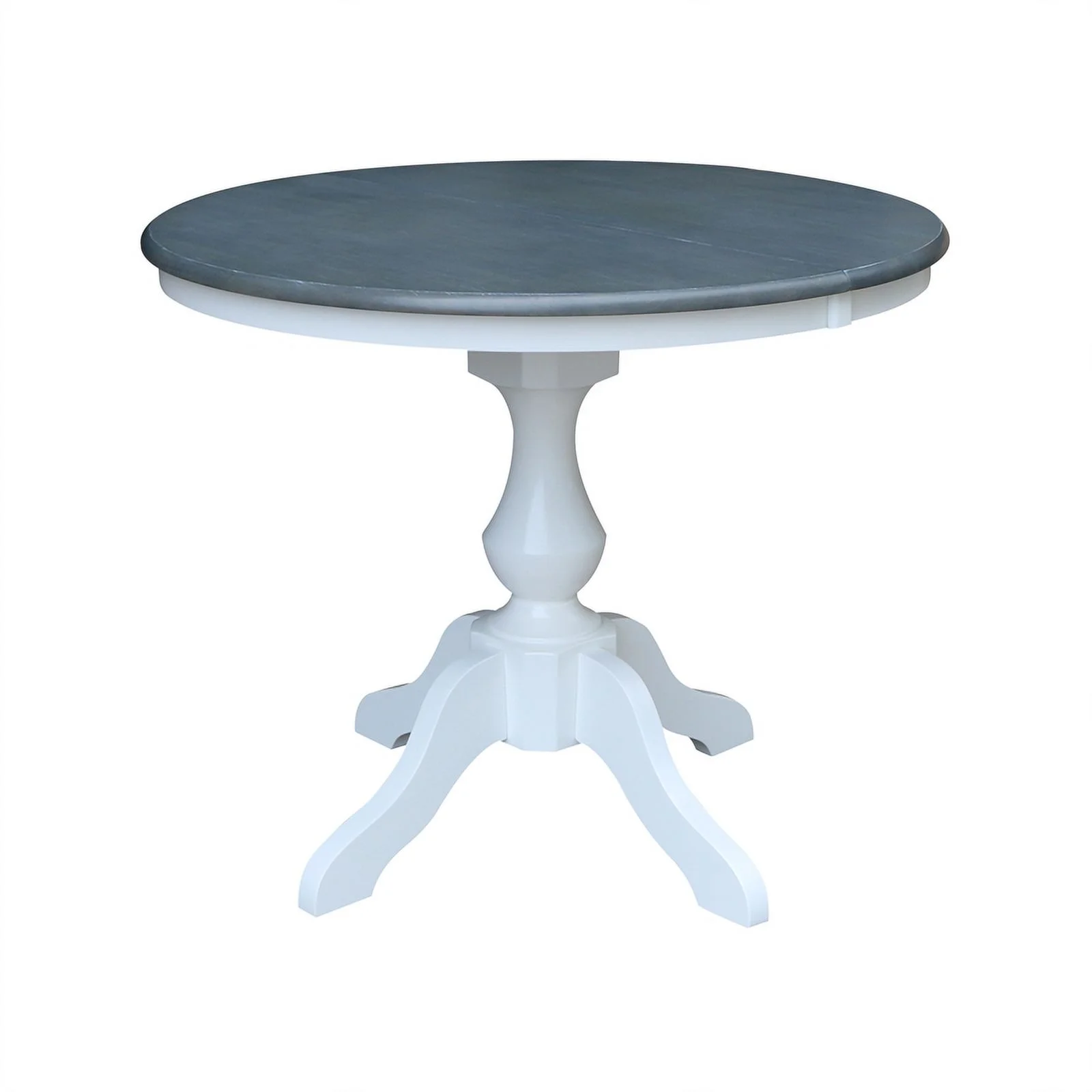 36 in Round Wood Extension Dining Table with 4 Chairs in White and Heather Gray