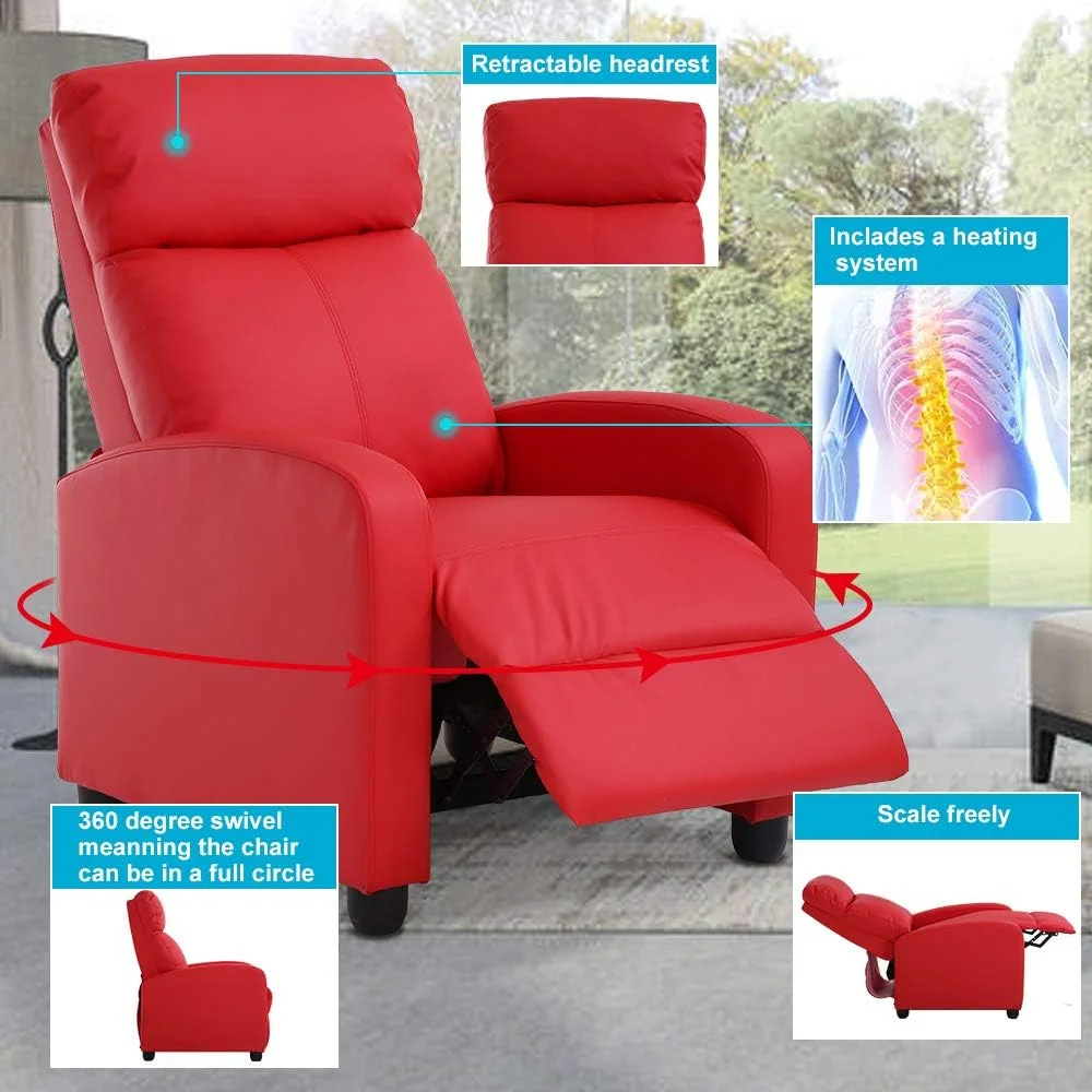 Recliner Chair, Padded Wide Seat Sofa PU Leather Massage Reclining Chair With Footrest & Backrest