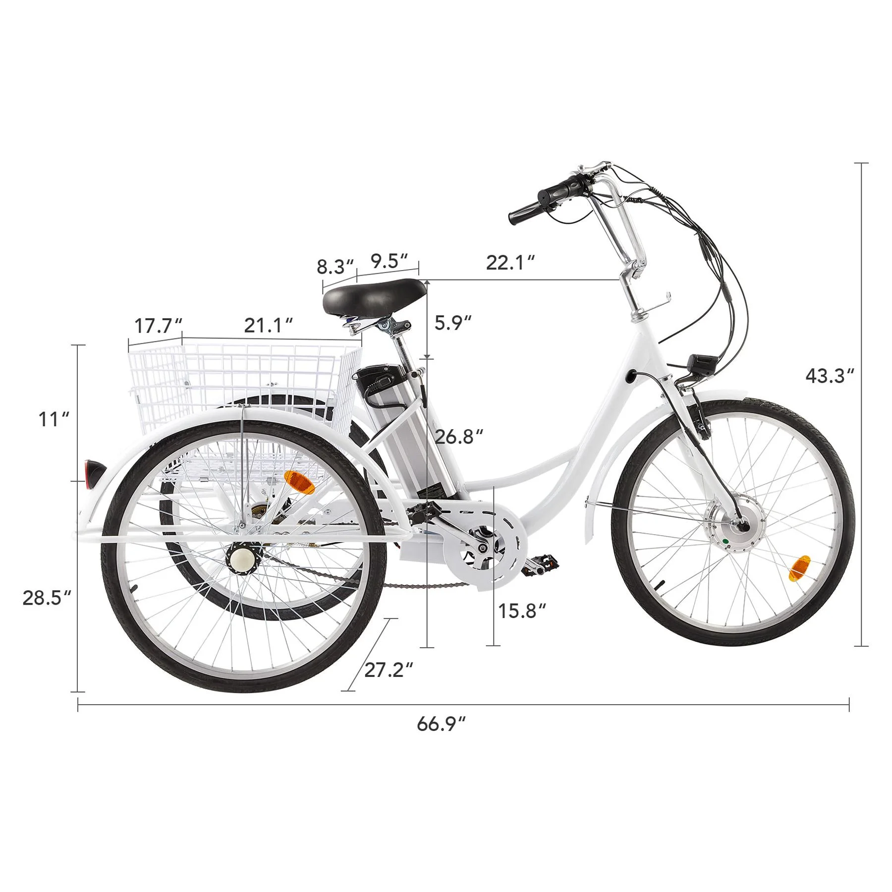 VIRIBUS 24 Inch Electric Trike Bike for Adults 36V 3 Wheel Electric Bicycle for Women Men, Black