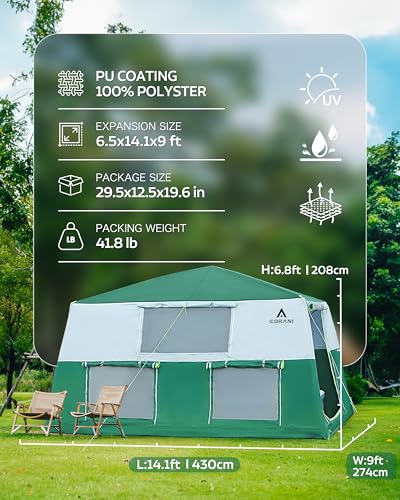 14.1'x6.5'x9' Inflatable Tents for Camping, Portable 6/8/10 Person Blow Up Air Tent