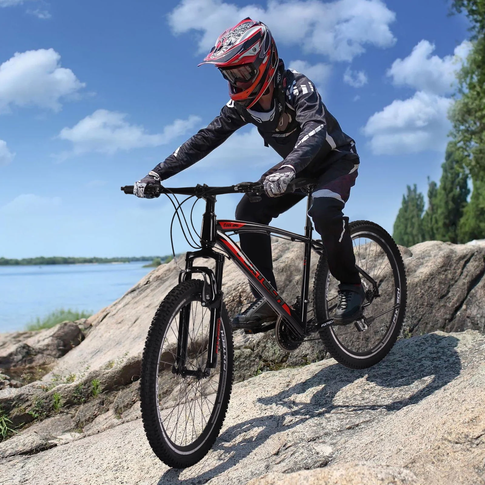 FIXTECH 26'' Mountain Bike, Shimano 21 Speed MTB Bicycle for Adults, Black