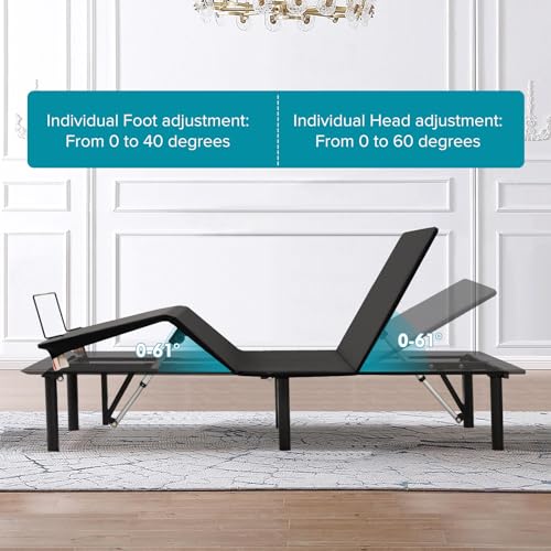 Twin Adjustable Bed Frame, Wireless Remote Control, Whisper Quiet Durable Motor, Independent Head and Foot Incline, Fabric Covered, Zero Gravity