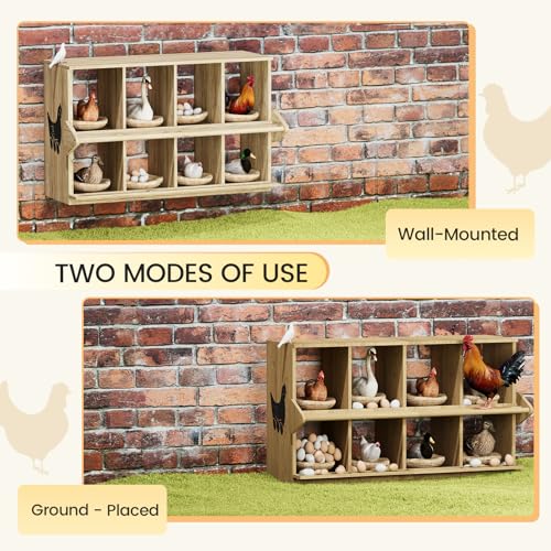 Chicken Nesting Box, 8 Compartment Wooden Nesting Boxes for Chickens with Perches, Floor/Stand/Wall Mount Large Chicken Nesting Boxes for Laying Eggs