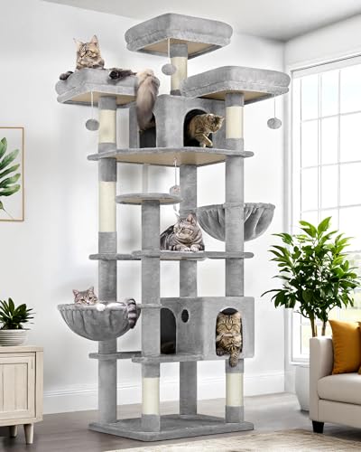 Globlazer Cat Trees and Towers for Multiple Adult Cats, 82-inch XXL Tall Cat Tree Tower for Indoor Cats with Scratching Post, 3 Perches, 2 Condos