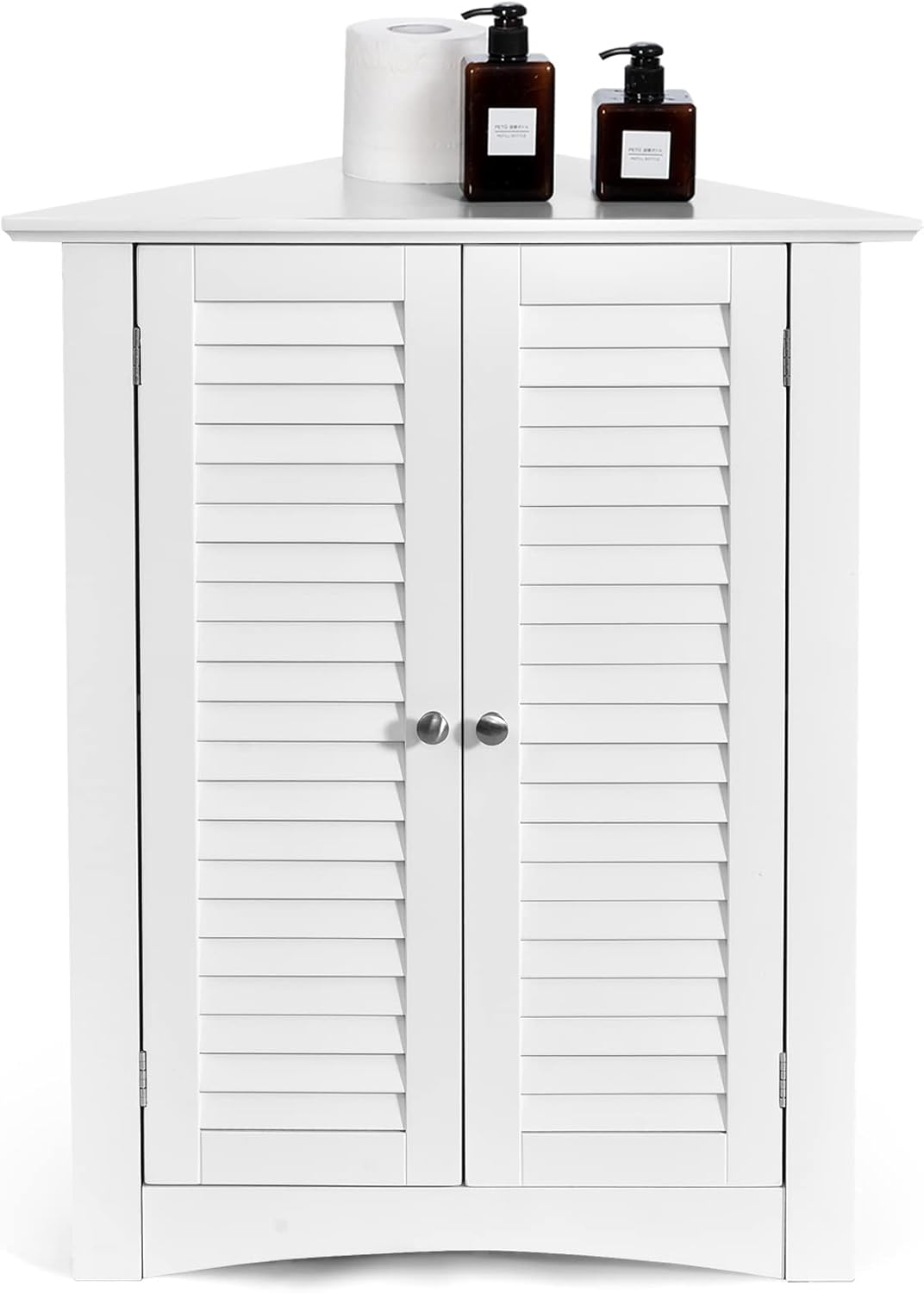 Tangkula Corner Storage Cabinet, Space Saving Corner Cabinet with Double Shutter Doors & Adjustable Shelf