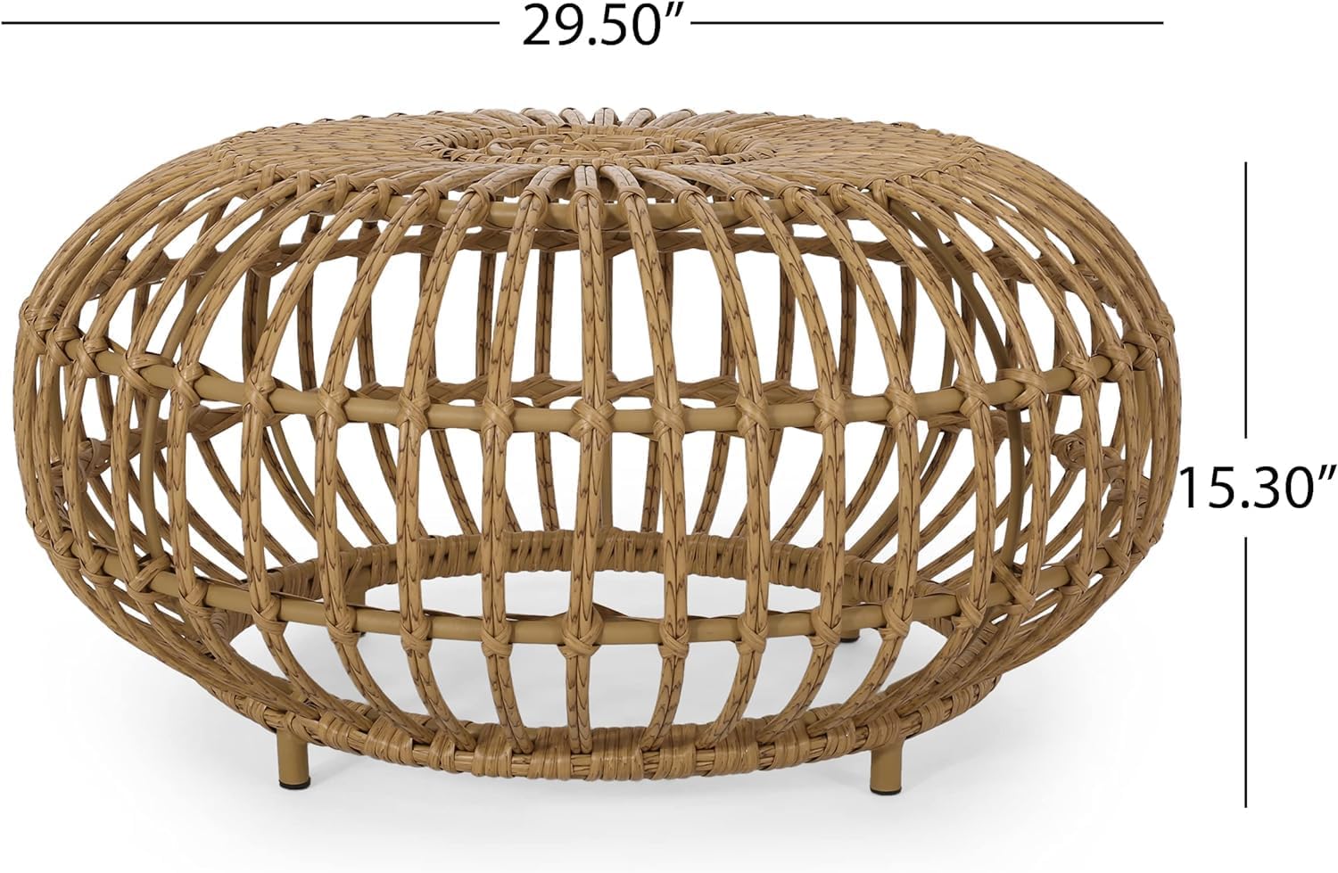 Round Rattan Coffee Table, Boho Wicker Rattan Coffee Table, All-Weather and Rust Resistant for Living Room Patio, Poolside, Garden