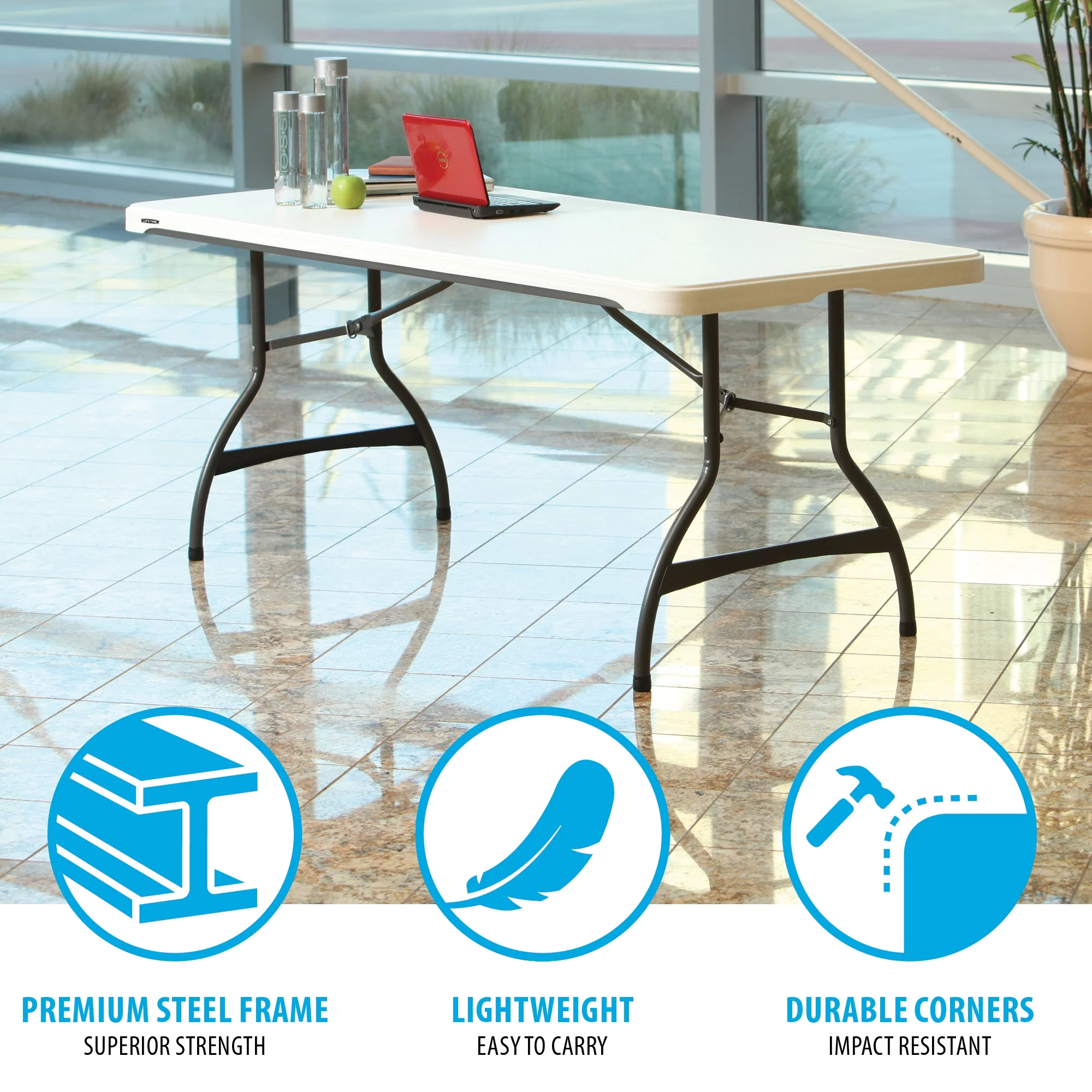 Lifetime 6 Foot Nesting Rectangle Folding Table, Indoor/Outdoor Commercial Grade, White Granite, Set of 4 (480272)