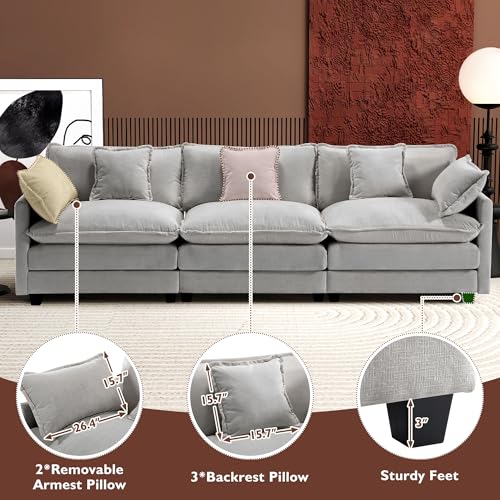Ihanherry 111.4" U Shaped Modern Cloud Sofa Modular Sectional Couch with 2 Ottoman, 5-Seat Chenille Deep Seat Sofa with Pillow for Living Room