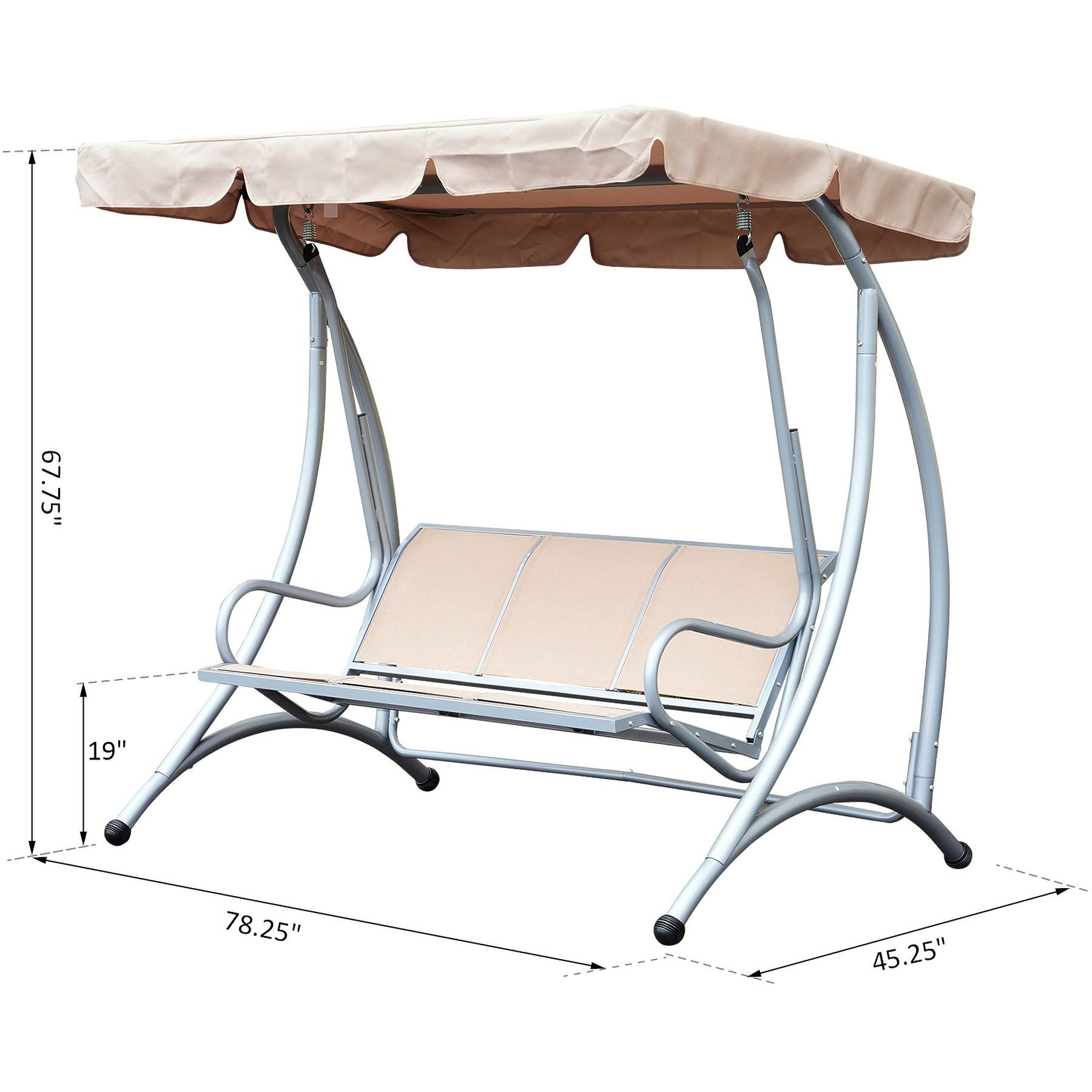 Outsunny 3 Person Steel Outdoor Patio Swing Chair with Canopy - Beige