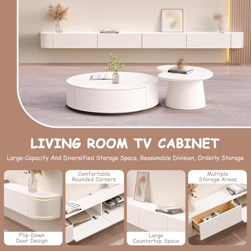 Modern Wall Mounted Entertainment Center, Floating TV Cabinet with Door for Living Room, Space-Saving TV Unit with Storage(White,140cm)