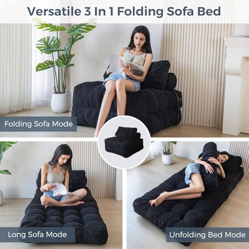 MAXYOYO Folding Sofa Bed, Convertible Sleeper Chair with Pillow Foldable Mattress with Back Support