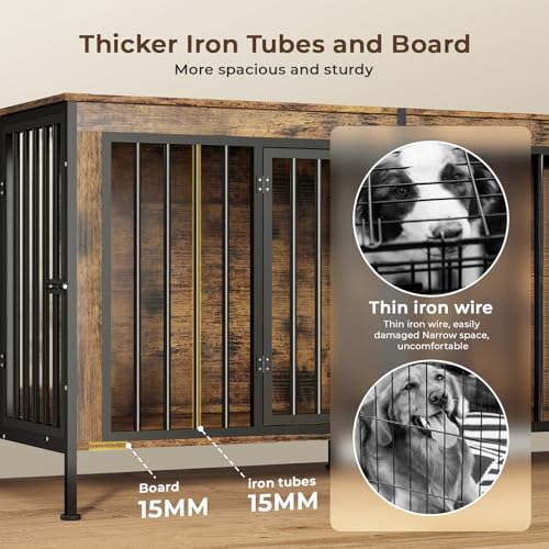 78 Inch Dog Crate Furniture for 2 Dogs,Extra Large Double Dog Kennel Furniture with Removable Divider, XXL Thick Wooden Dog Cage TV Stand
