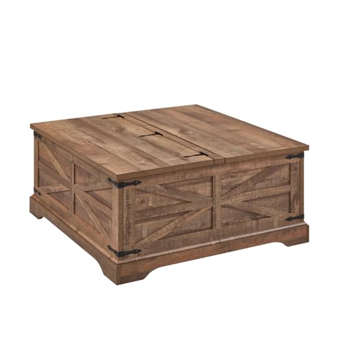 JXQTLINGMU Farmhouse Lift Top Coffee Table with Storage, 36" Wood Square Center Table with Large Hidden Compartment