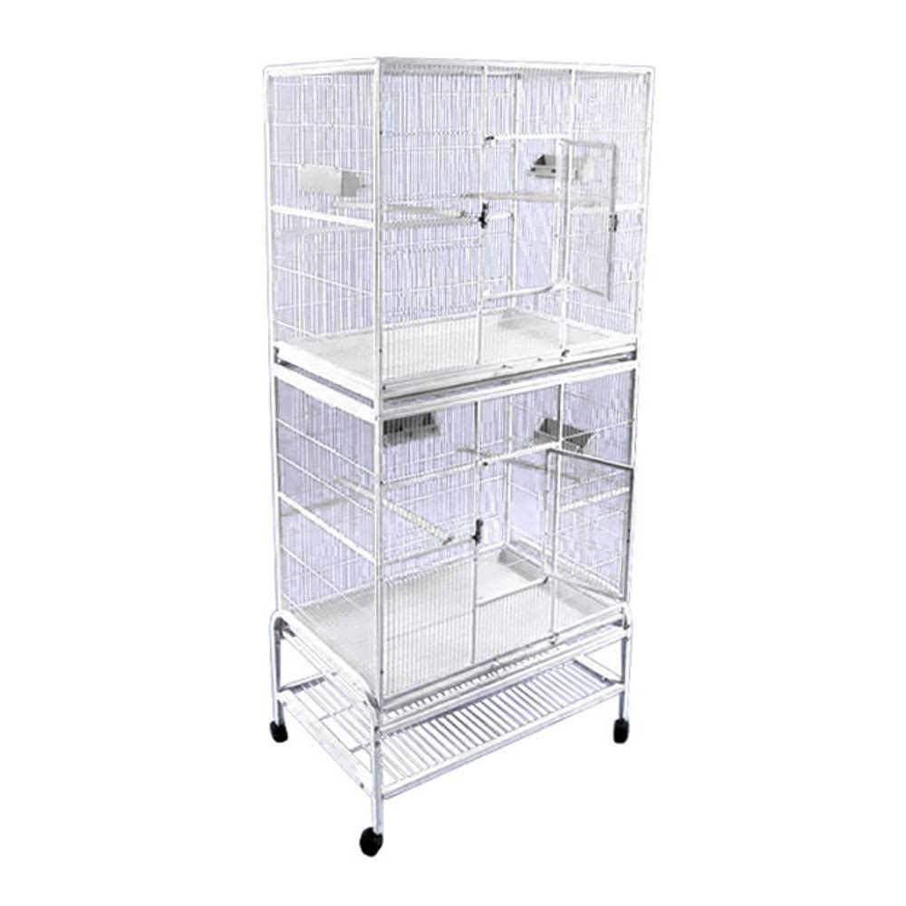 A and E Cage Co. 32 inchx21 inch Double Stack Flight Cage - White