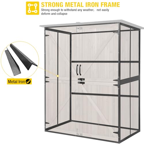Aivituvin Outdoor Storage Shed Upgraded with Strong Metal Frame Garden Tool Shed Storage House Cabinet with Adjustable Shelfs and Wooden Floor 4.6 x