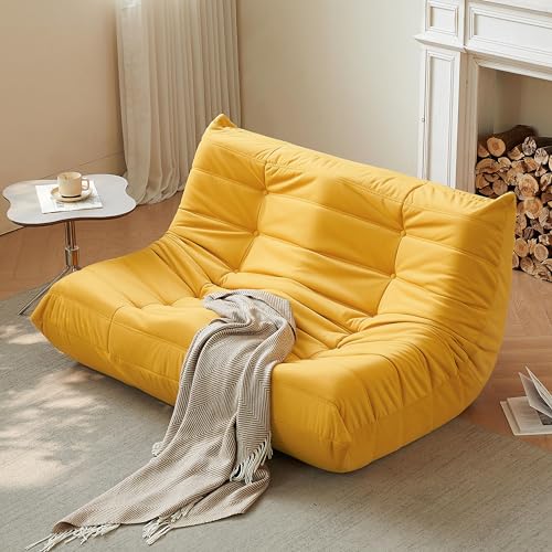 Bean Bag Chair for Adults - Suede & Microfiber Fireside Floor Chair, Comfortable Corner Lounge Sofa for Living Room, Bedroom, Office (3-Seater, Beige)