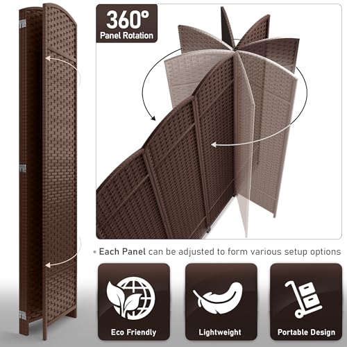 Sorbus 8-Panel Black Room Divider with Double Hinged Panels, 6 ft Tall Folding Privacy Screen