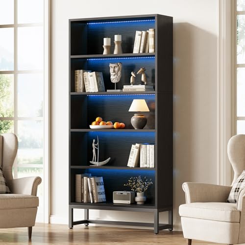 70.8 Inch Tall Bookcase and Bookshelf with Closed Back Shelf, 5-Tier Large Bookcases Organizer with Storage Shelves