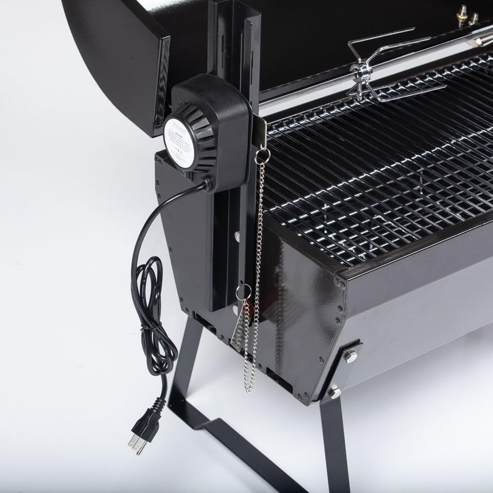 Ash & Ember 4W Rotisserie Spit Roaster Grill, Rated 33 LB, Horizontal Adjustable Spit Rod for Outdoor Charcoal BBQ with Hood, Roast Chicken, Lamb
