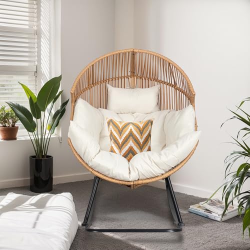 JAMFLY Egg Chair Wicker Outdoor Chairs, Oversized Patio Chair Oversized Lounger Chair with Cushion for Indoor Living Room, Bedroom
