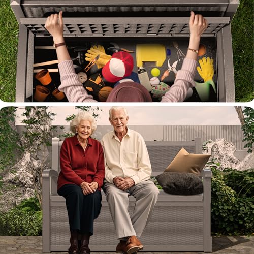 80 Gallon Storage Bench Deck Box Waterproof Lockable,Outdoor Storage Furniture for Patio,Garden and Porch,Tools and Cushions（Black）