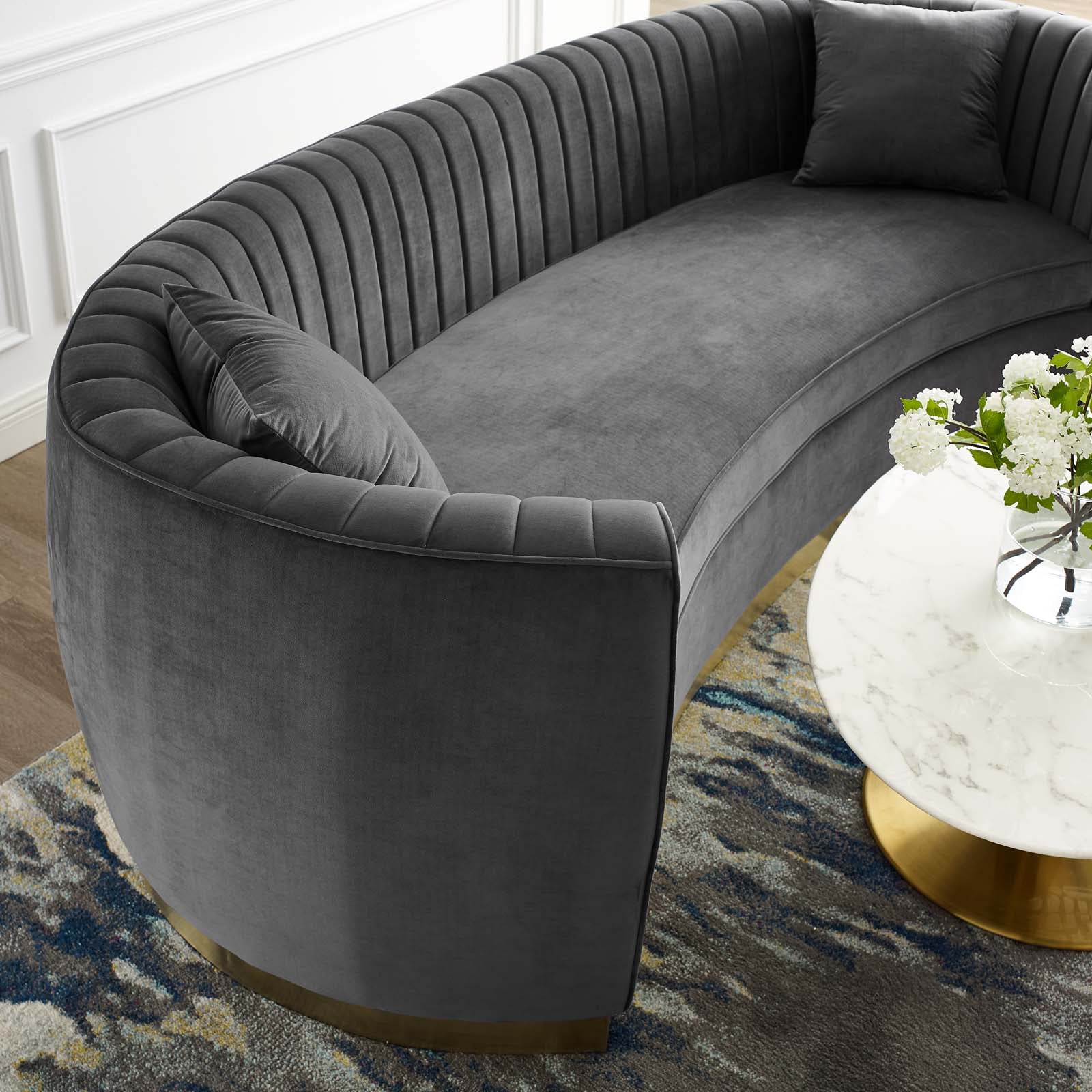 Contemporary Modern Urban Designer Living Room Lounge Club Lobby Sofa, Velvet Fabric Metal Steel, Grey Gray