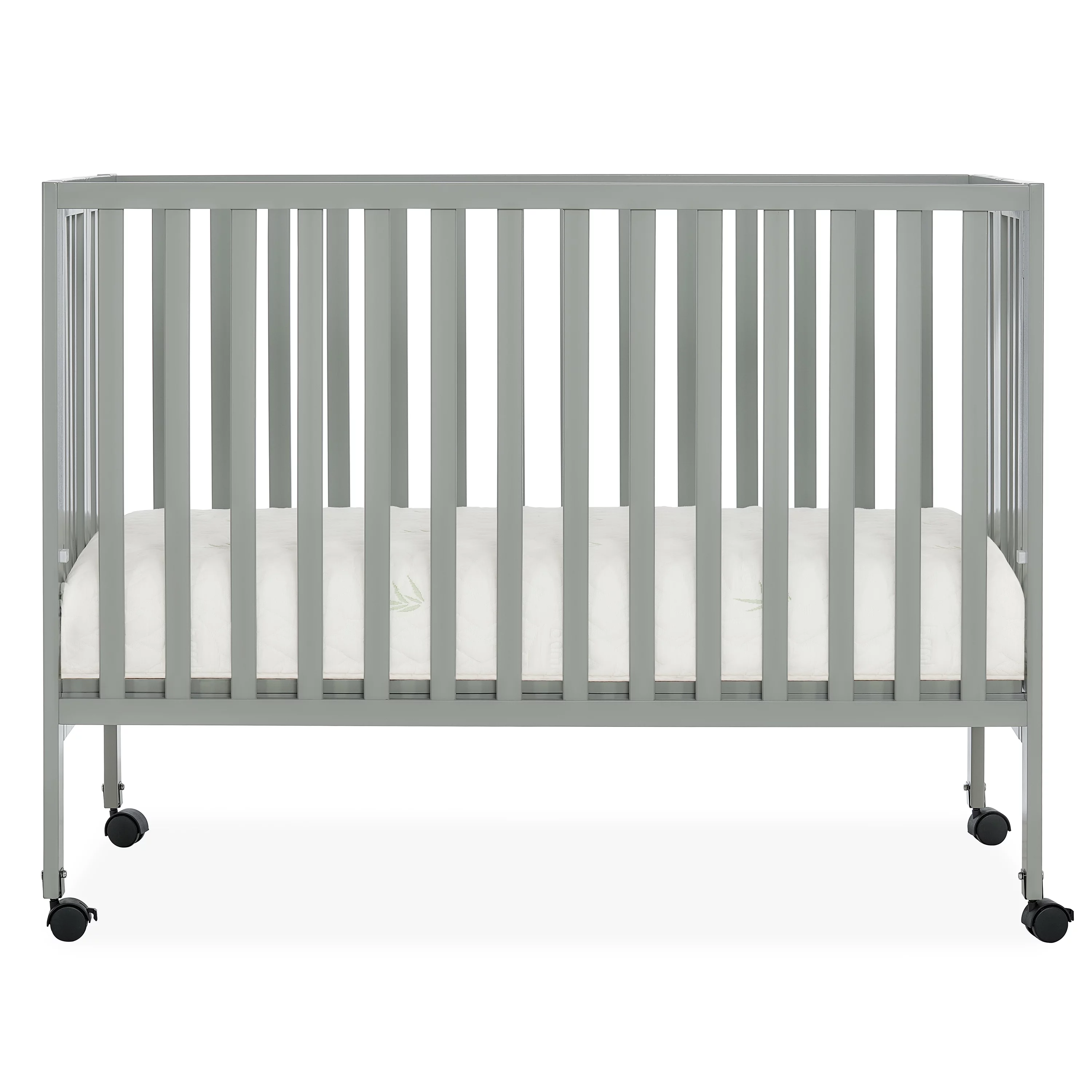 Dream On Me Quinn Full-Size Folding Crib in Cool Grey, Removeable Wheels, Modern Nursey, Adjustable Mattress Support, Portable Crib