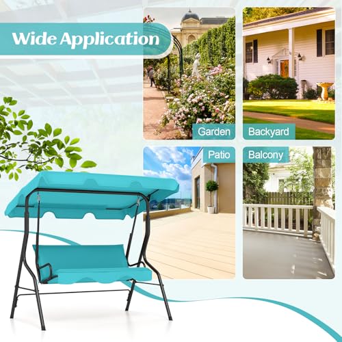 Tangkula 3 Person Porch Swing, Patio with Removable Cushion & Powder-Coated Steel Frame, Outdoor Swing with Canopy for Porch, Backyard, Garden