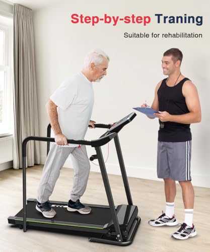 Redliro Walking Treadmill with Long Handrail for Balance, Recovery Fitness Exercise Machine Foldable for Home use with Holder for Phone & Cup