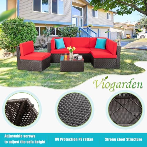 Vongrasig 6 Pieces Outdoor Patio Furniture Set, PE Wicker Rattan Sectional Sofa Patio Conversation Sets with Coffee Table for Garden, Backyard