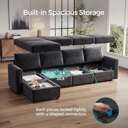LINSY HOME Modular Sectional Sofa, Convertible U Shaped Sofa Couch with Storage, Memory Foam, Modular Sectionals with Ottomans